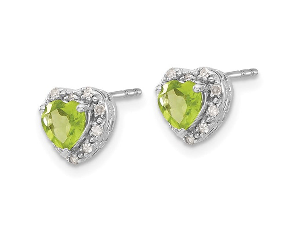 4/5 Carat (ctw) Natural Peridot and Diamonds Heart Stud Earrings in Sterling Silver Image 4