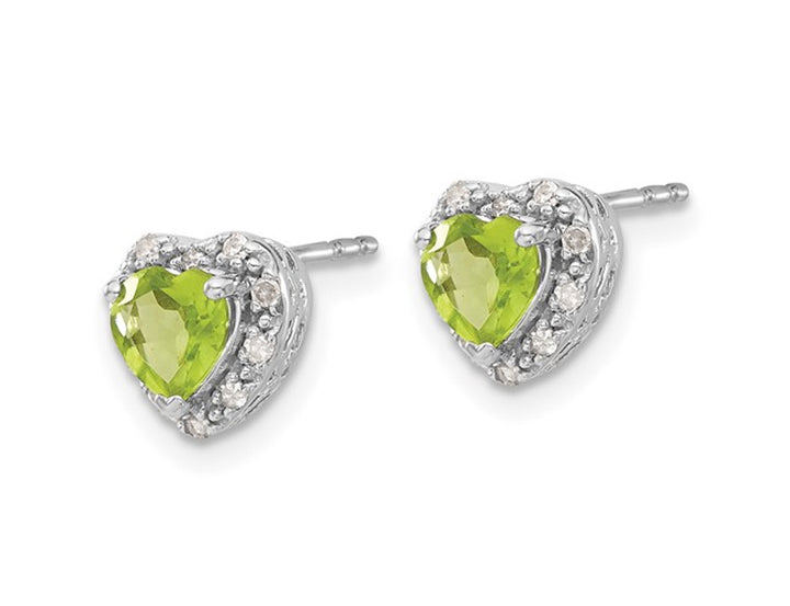 4/5 Carat (ctw) Natural Peridot and Diamonds Heart Stud Earrings in Sterling Silver Image 4