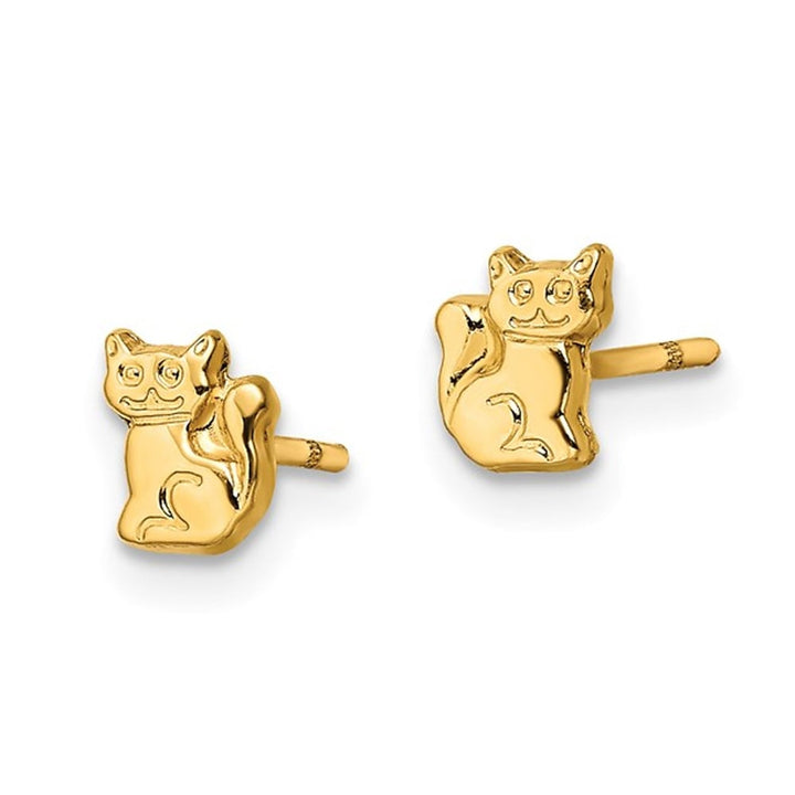 14K Yellow Gold Polished Cat Post Earrings Image 4