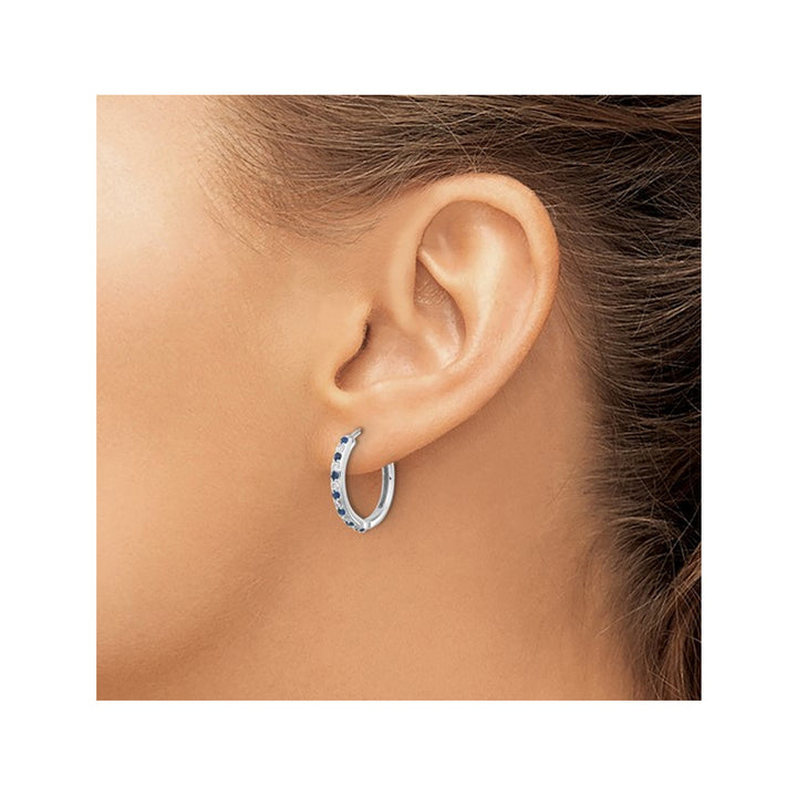 1/5 Carat (ctw) Lab Created Blue Sapphire Hoop Earrings in 14K White Gold with Lab Grown Diamonds Image 3