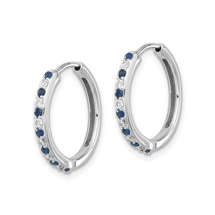 1/5 Carat (ctw) Lab Created Blue Sapphire Hoop Earrings in 14K White Gold with Lab Grown Diamonds Image 4