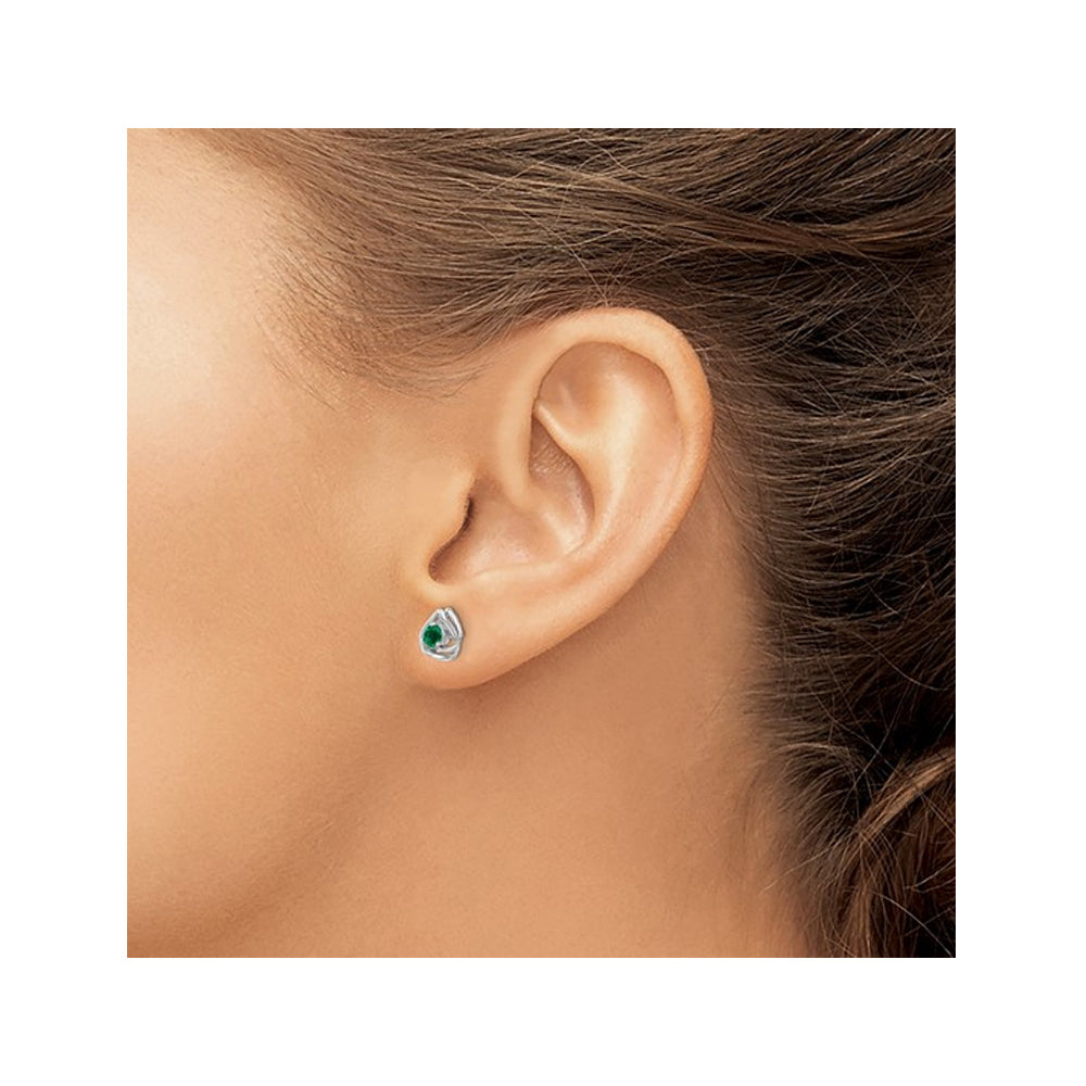 1/4 Carat (ctw) Lab-Created Emerald Button Geometric Earrings in 14K White Gold Image 4