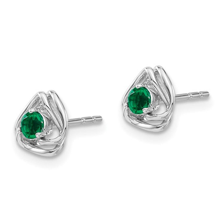 1/4 Carat (ctw) Lab-Created Emerald Button Geometric Earrings in 14K White Gold Image 4