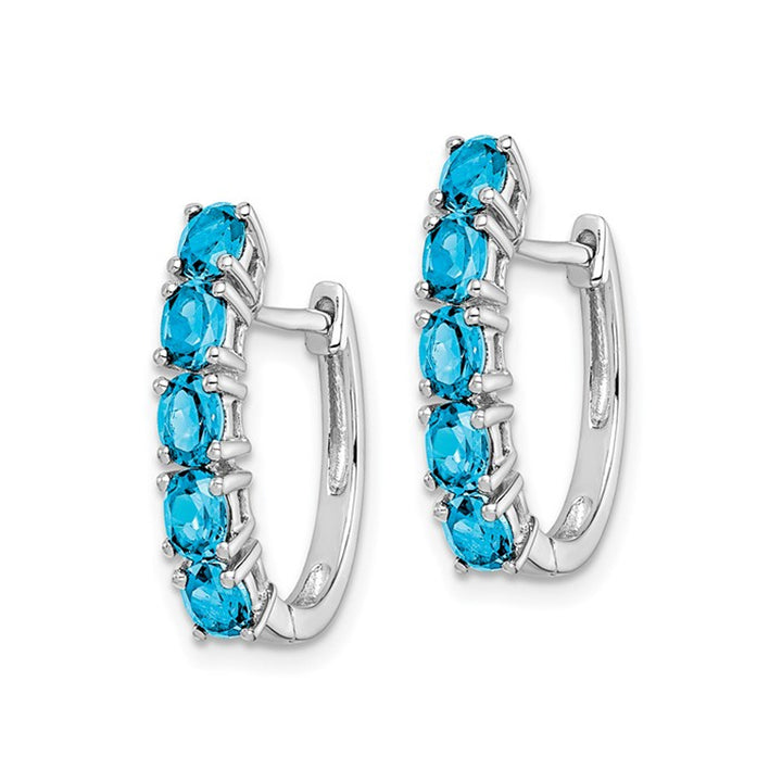 2.00 Carat (ctw) Blue Topaz Hoop Earrings in Sterling Silver Image 4