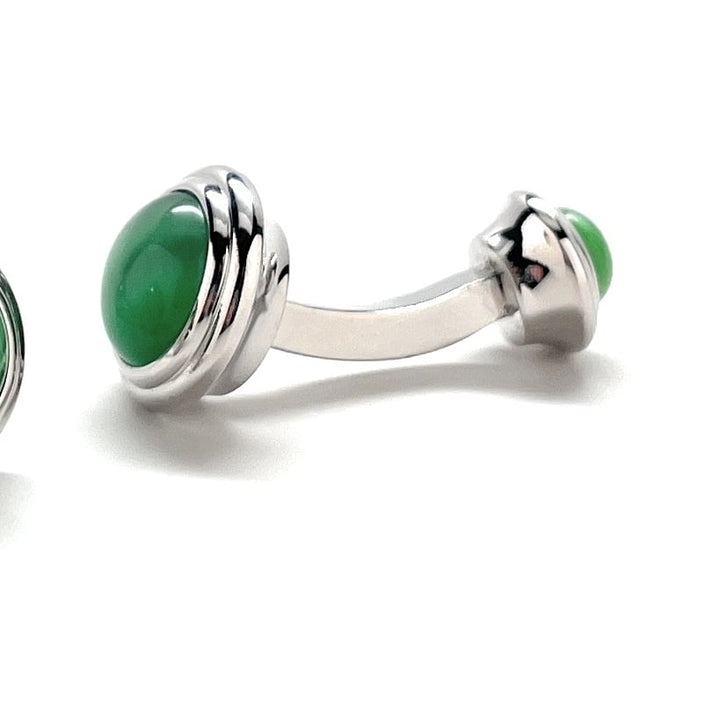 Green Cats Eye Cufflinks Straight Power Post Design Fully Detailed Double Ended Chrysoberyl Cuff Links Groomsmen Image 3