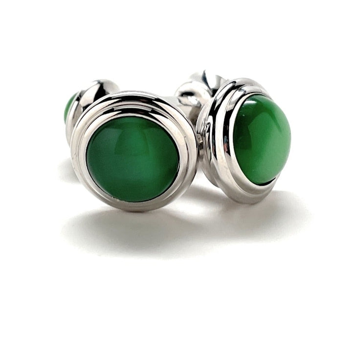 Green Cats Eye Cufflinks Straight Power Post Design Fully Detailed Double Ended Chrysoberyl Cuff Links Groomsmen Image 4