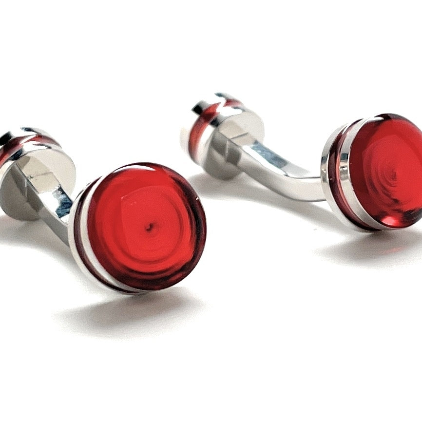 Ruby Red Agate Cufflinks Straight Post Power Design Fully Detailed Double Stripe Red Bands Cuff Links Groomsmen Image 2