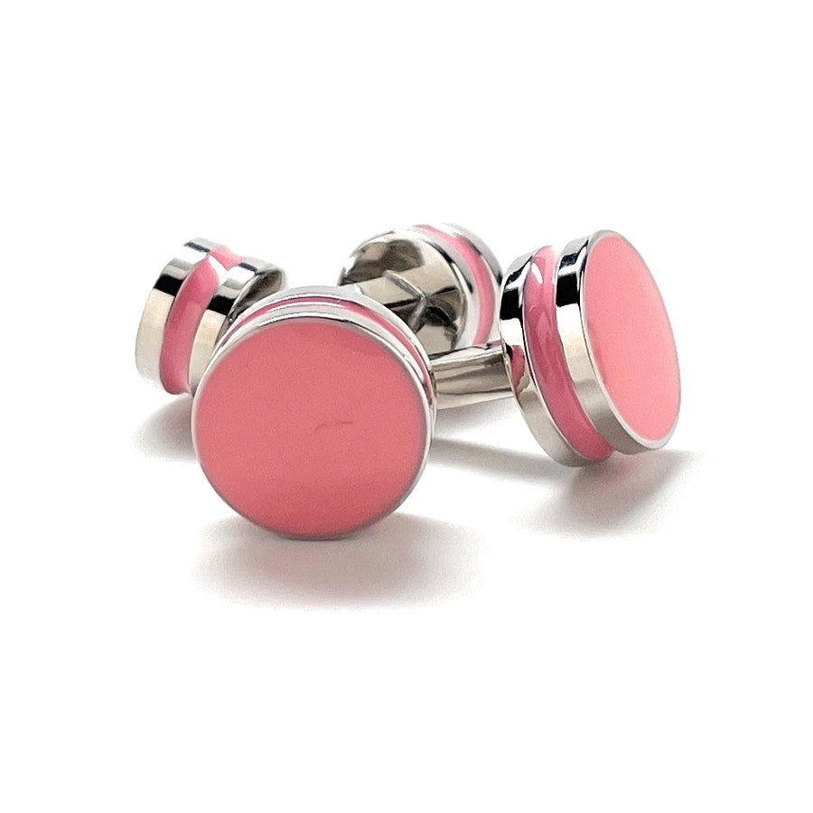 Rose Agate Cufflinks Straight Post Power Design Fully Detailed Double Stripe Pink Bands Cuff Links Groomsmen Cufflinks Image 1