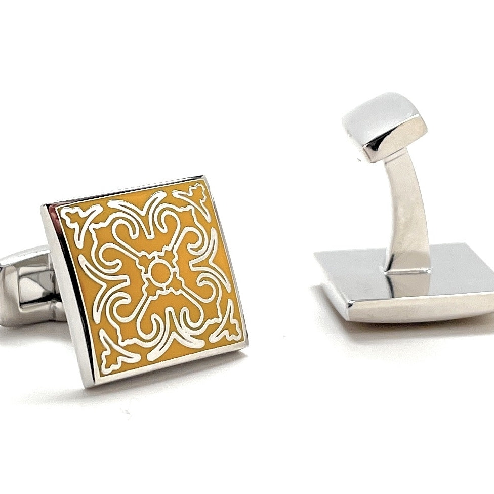 Cufflinks Spanish Title Design Harvest Gold Silver Accents Straight Whale Tail Post Power Cuff Links Groom Gift Image 2