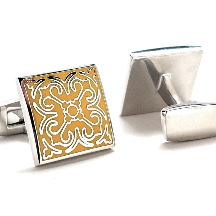 Cufflinks Spanish Title Design Harvest Gold Silver Accents Straight Whale Tail Post Power Cuff Links Groom Gift Image 3