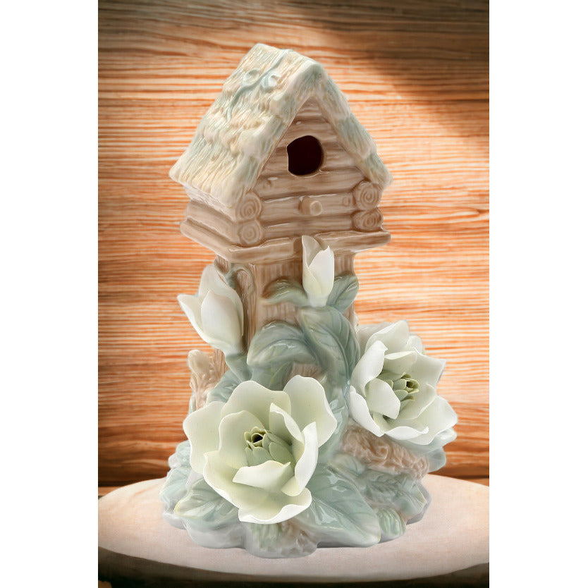 Ceramic Birdhouse Magnolia Night Light 4.75x4x7.5 Gift for Nature Image 1