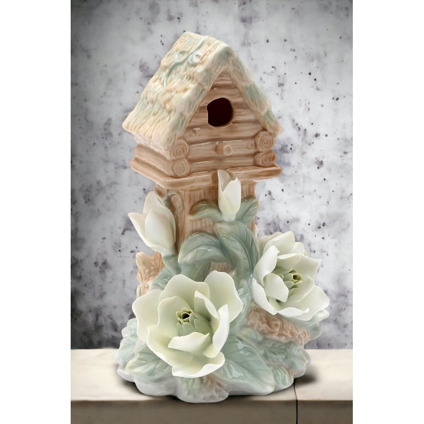 Ceramic Birdhouse Magnolia Night Light 4.75x4x7.5 Gift for Nature Image 2