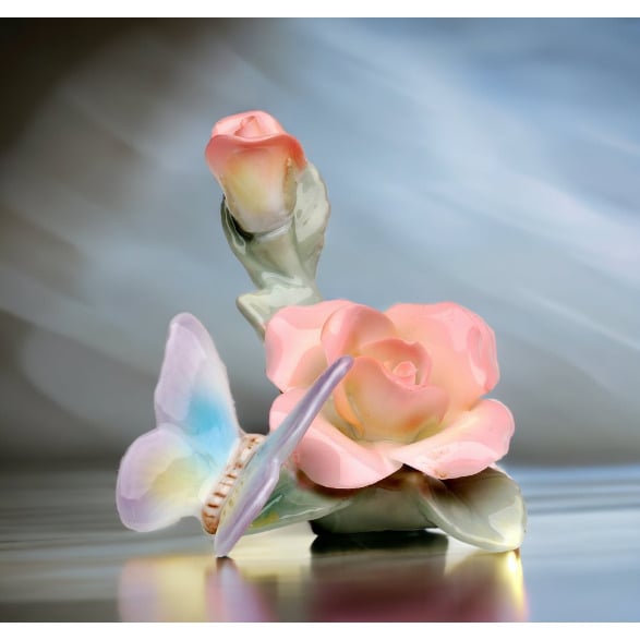 Ceramic Butterfly and Rose Figurine 3x2x2.25 Gift for Nature Lovers Image 1