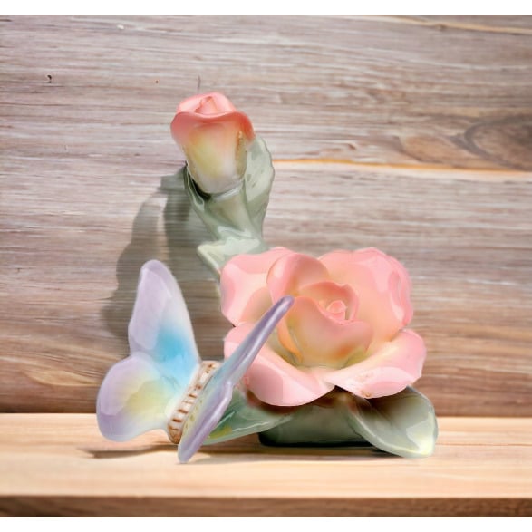 Ceramic Butterfly and Rose Figurine 3x2x2.25 Gift for Nature Lovers Image 2