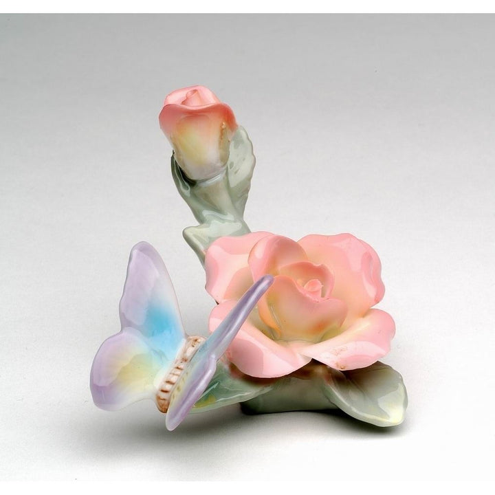 Ceramic Butterfly and Rose Figurine 3x2x2.25 Gift for Nature Lovers Image 3