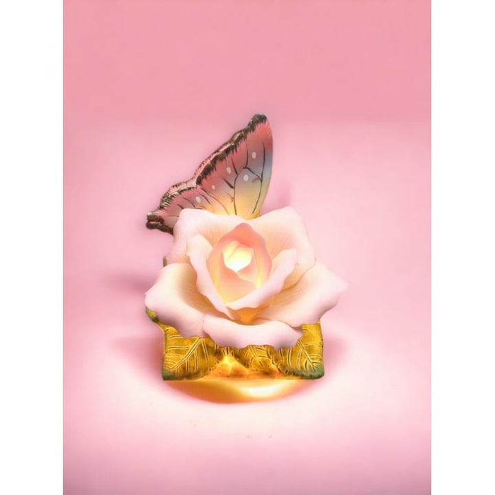 Ceramic Butterfly Nightlight with Peace Rose 4.875" Gifts for Mom Nature Decor Image 2