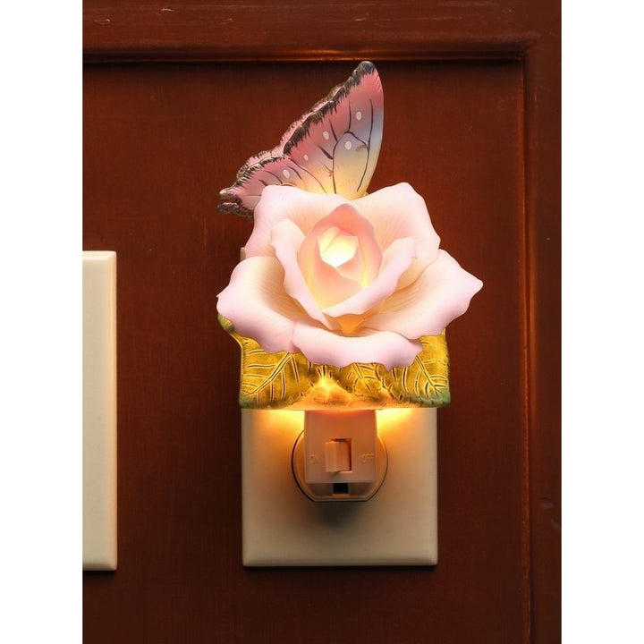 Ceramic Butterfly Nightlight with Peace Rose 4.875" Gifts for Mom Nature Decor Image 3