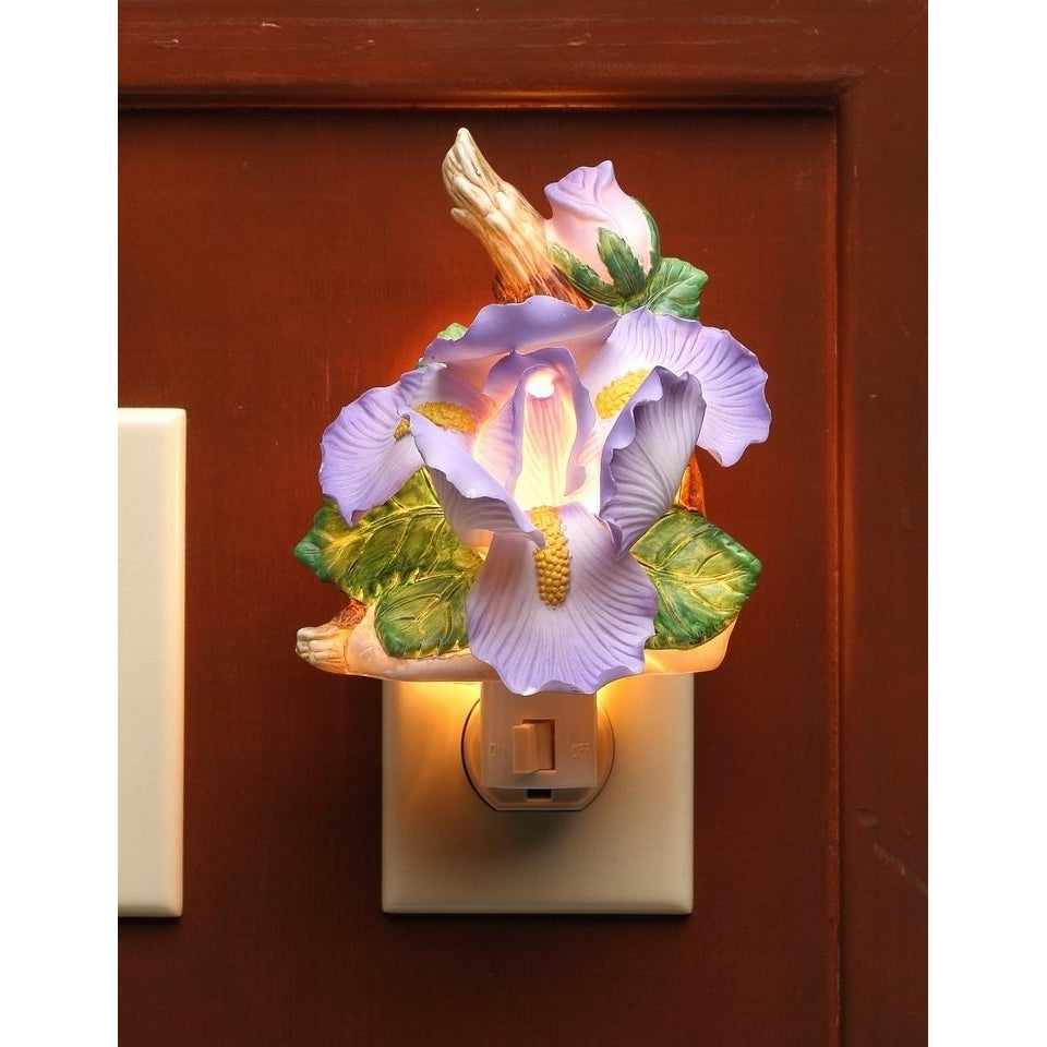 Ceramic Iris Flower Nightlight 4x4x6 Vintage  Nature Image 2