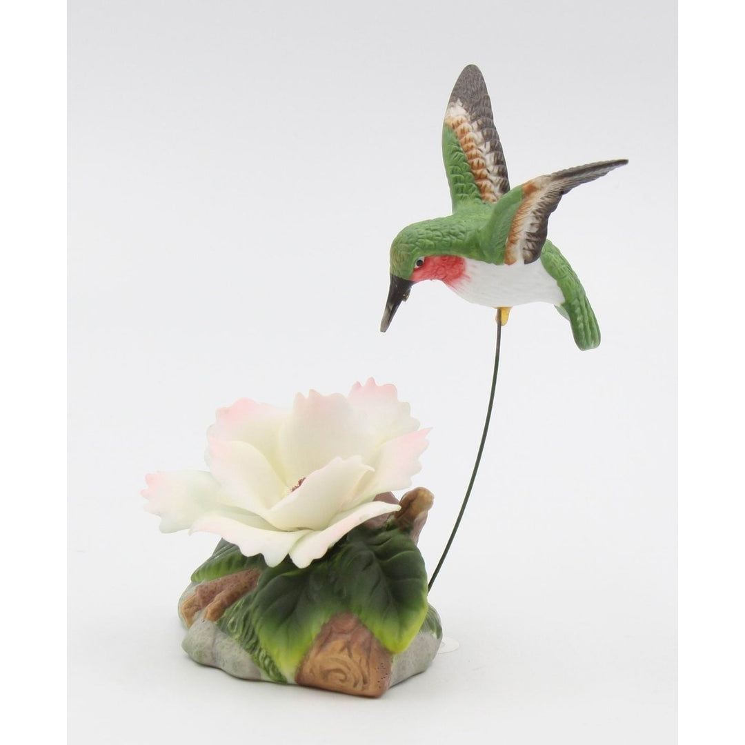 Ceramic Hummingbird Figurine 5.5" with Camellia Flower Image 2