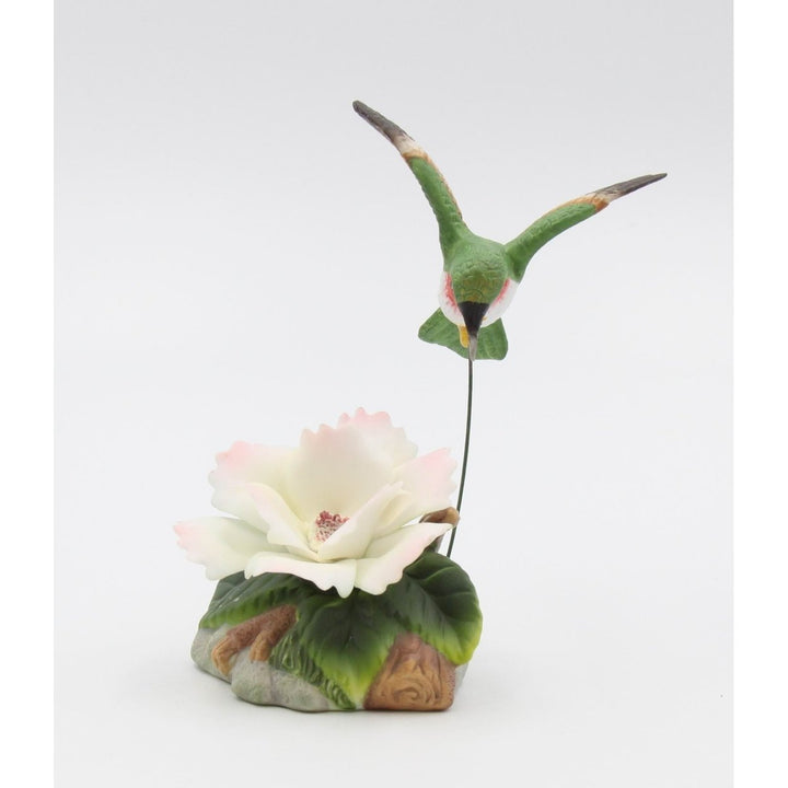 Ceramic Hummingbird Figurine 5.5" with Camellia Flower Image 3