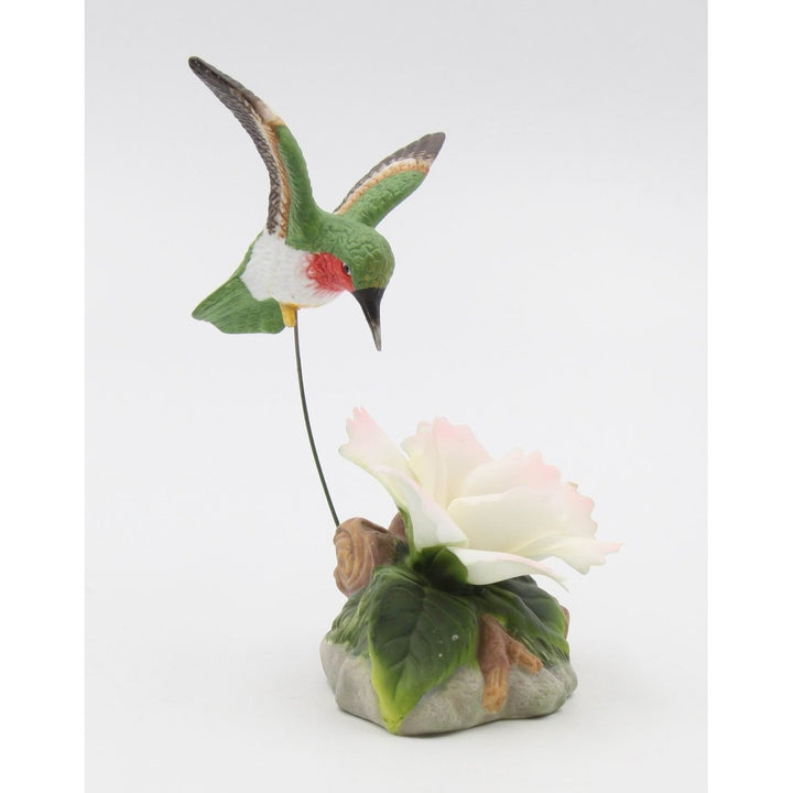 Ceramic Hummingbird Figurine 5.5" with Camellia Flower Image 4