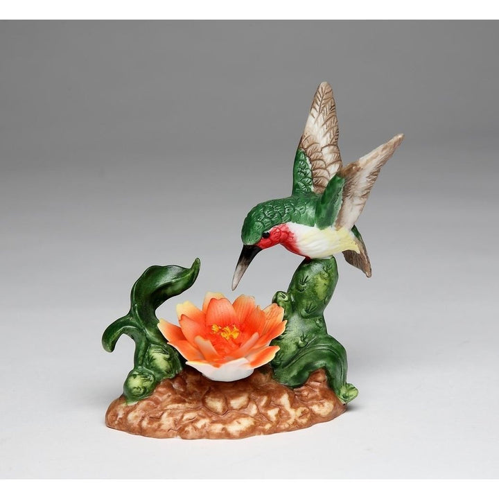 Ceramic Hummingbird Figurine with Cactus Flower 4.5" Image 3