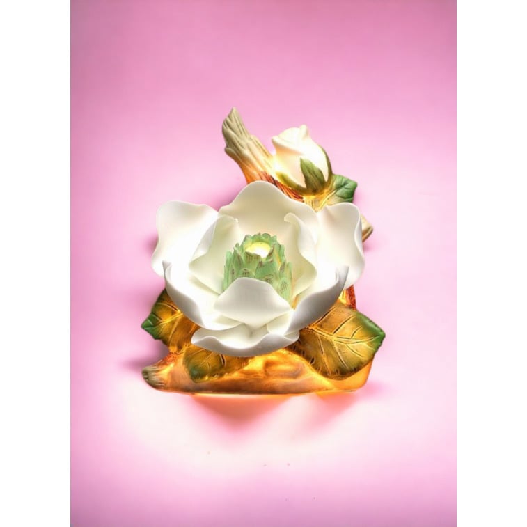 Ceramic Magnolia Flower Nightlight 4.5x4 Nature Decor Vintage Image 2