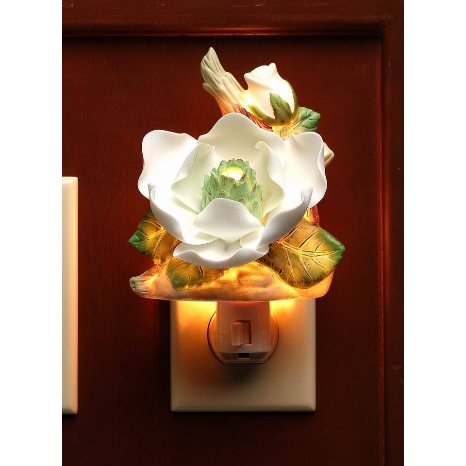 Ceramic Magnolia Flower Nightlight 4.5x4 Nature Decor Vintage Image 3