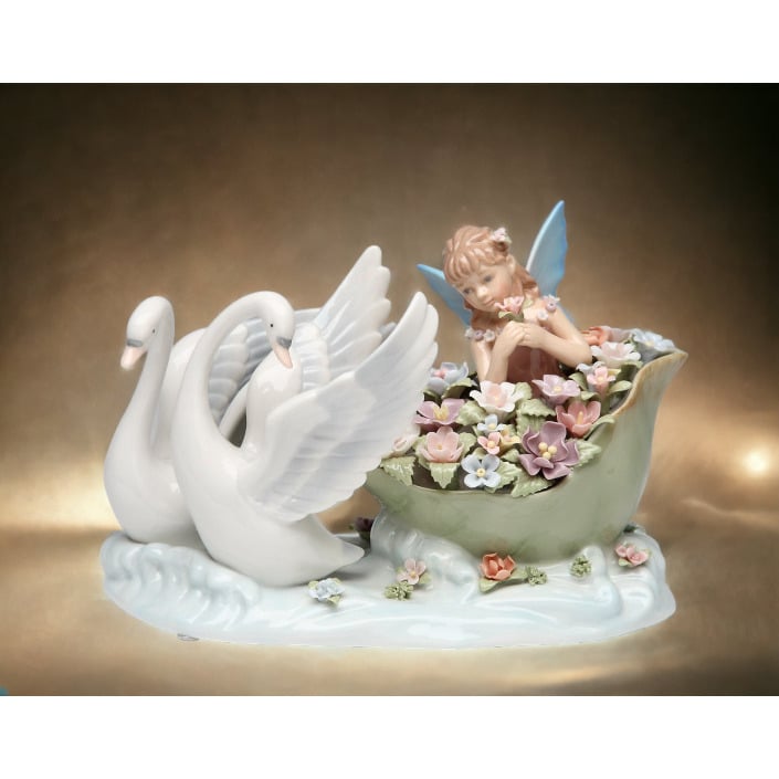 Ceramic Swans Fairy Music Box Swan Lake  Nature Image 1