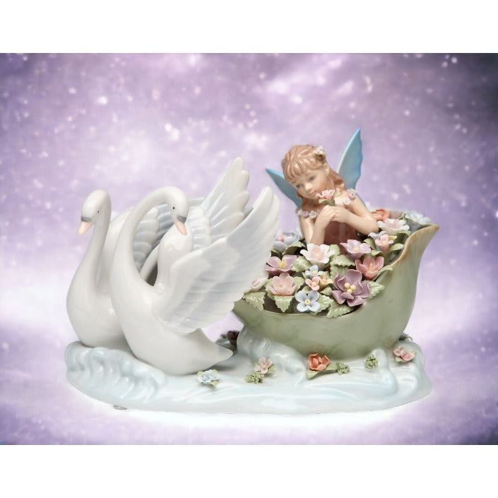 Ceramic Swans Fairy Music Box Swan Lake  Nature Image 2