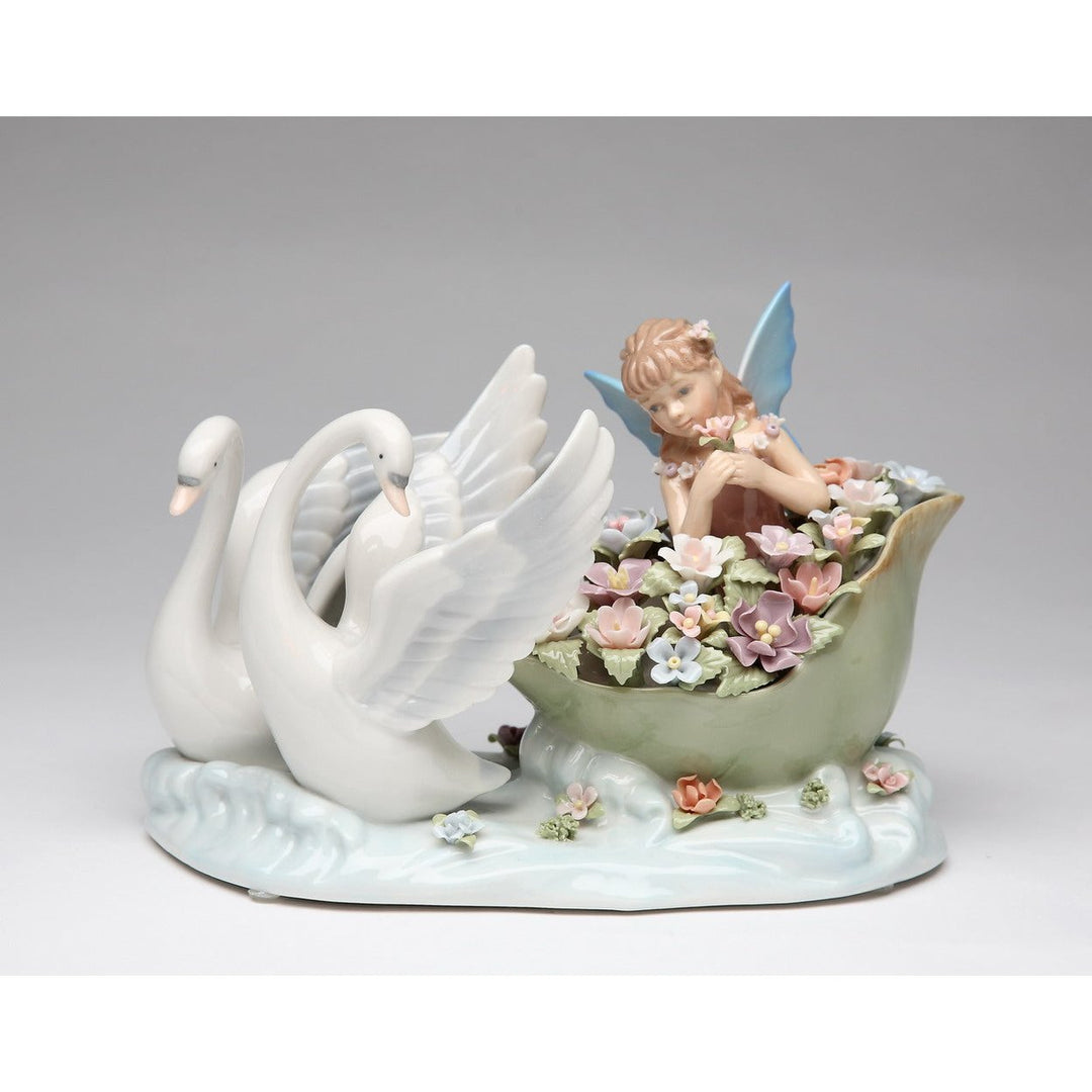 Ceramic Swans Fairy Music Box Swan Lake  Nature Image 3