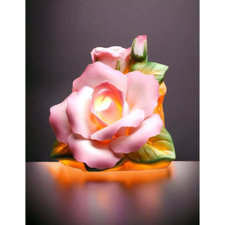 Ceramic Pink Rose Flower Plug-In Light Vintage  Nature Image 1