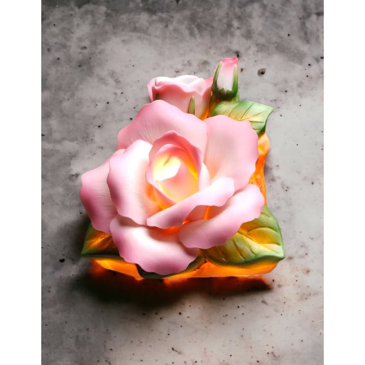 Ceramic Pink Rose Flower Plug-In Light Vintage  Nature Image 2