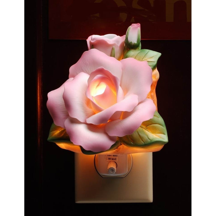 Ceramic Pink Rose Flower Plug-In Light Vintage  Nature Image 3