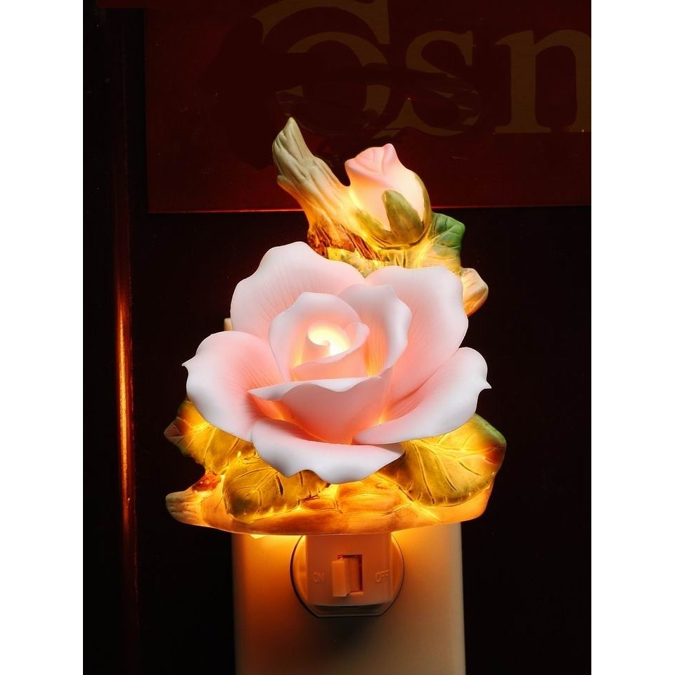 Ceramic Pink Rose Plug-In Nightlight 4.5"  Nature Vintage Image 3