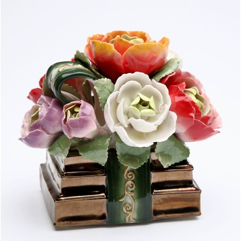 Hand Crafted Ceramic Flower Music Box faux Elise 4.125 x 3.375 x 3.875 Image 3