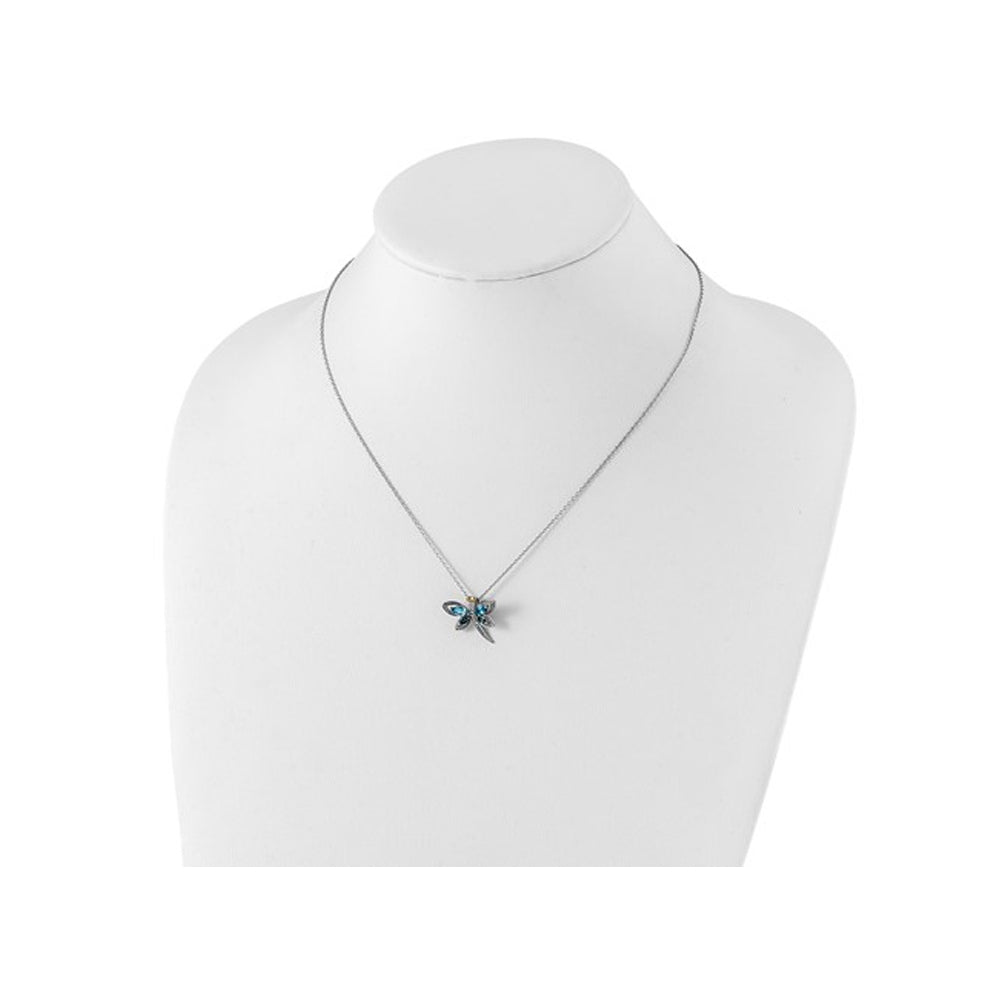 1/2 Carat (ctw) London Blue and Sky Blue Topaz Dragonfly Pendant Necklace in Sterling Silver with Chain Image 2