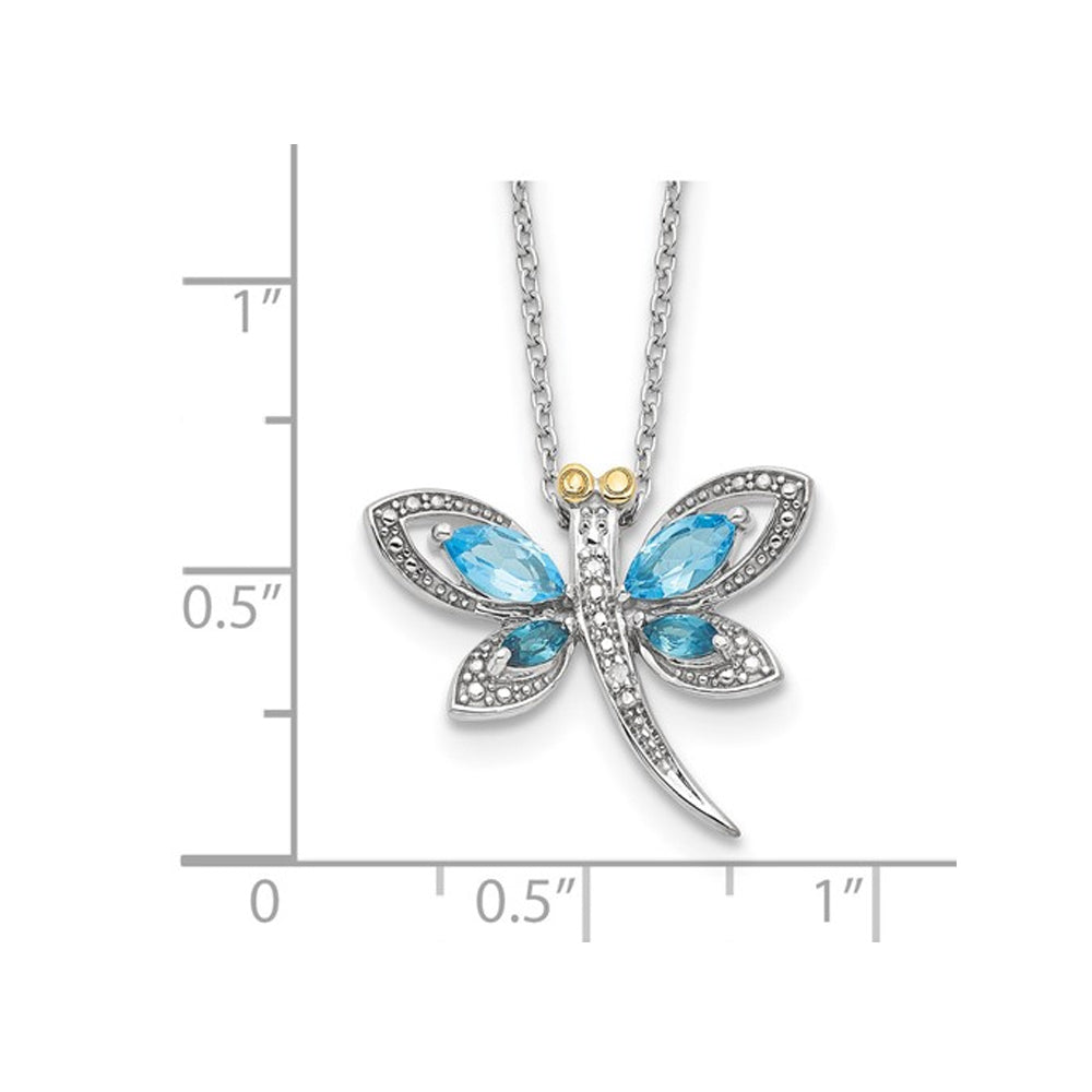 1/2 Carat (ctw) London Blue and Sky Blue Topaz Dragonfly Pendant Necklace in Sterling Silver with Chain Image 3