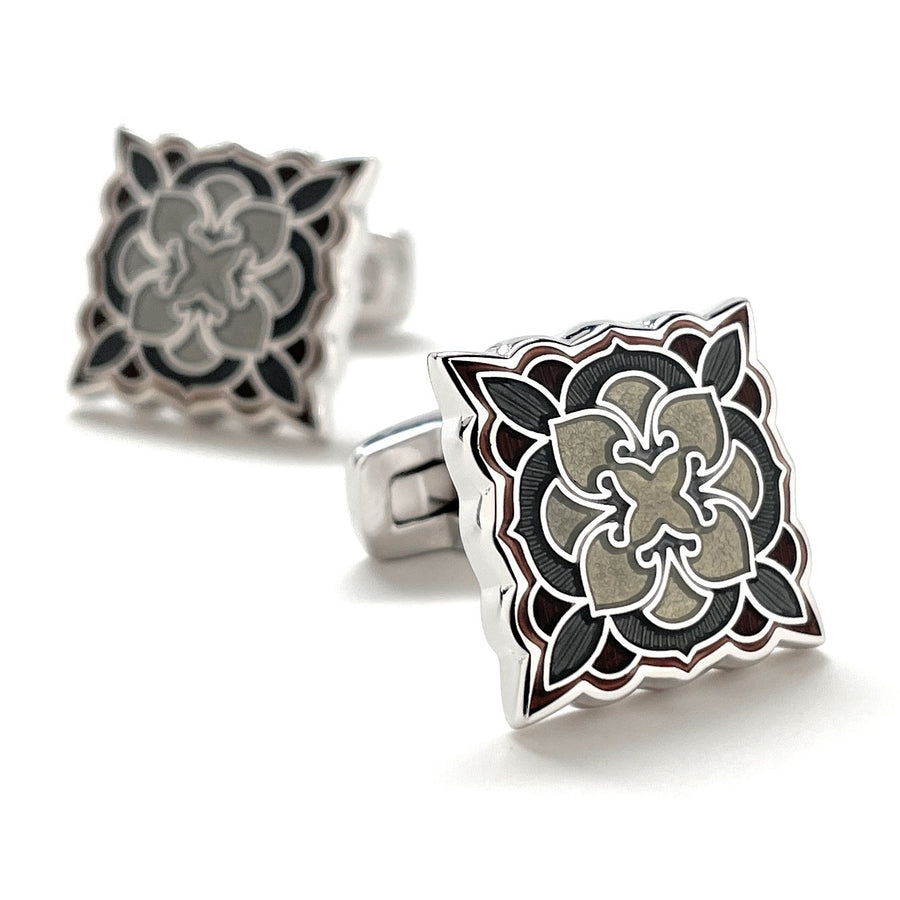 Cufflinks Desert Bloom Charcoal Enamel Silver Accents Straight Whale Tail Post Power Cuff Links Groom Gift Groomsmen Image 1