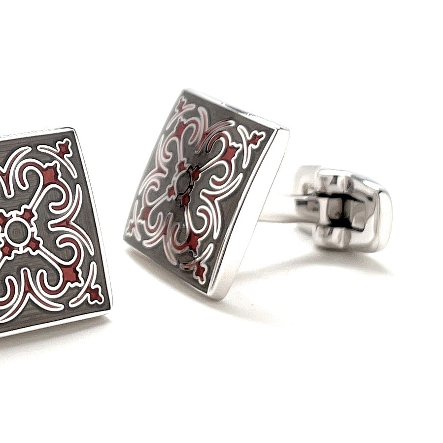 Cufflinks Spanish Bloom Design Slate Flaming Silver Accents Straight W ...