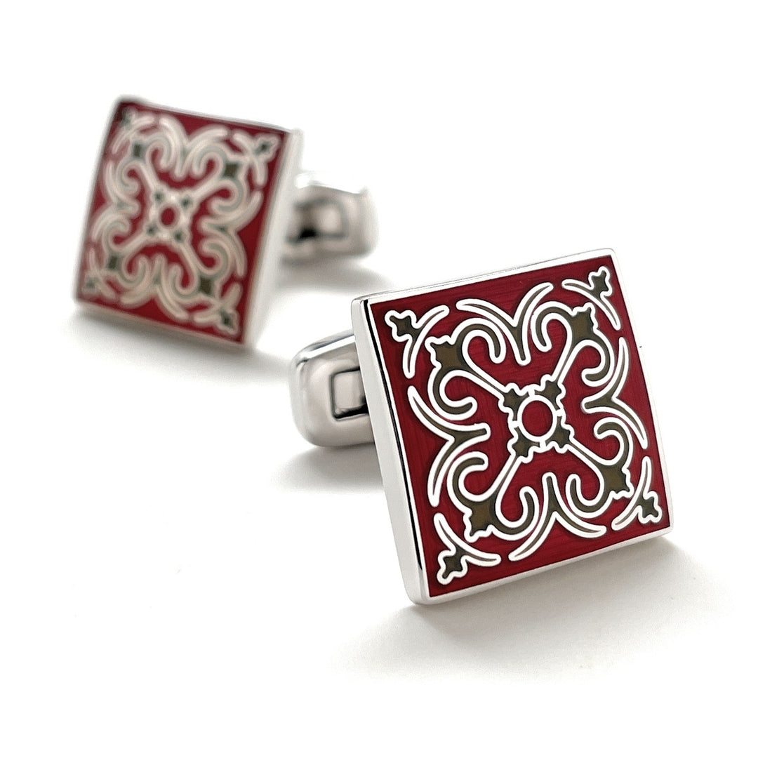 Cufflinks Desert Burst Wine Enamel Silver Accents Straight Whale Tail Post Power Cuff Links Groom Gift Groomsmen Image 1