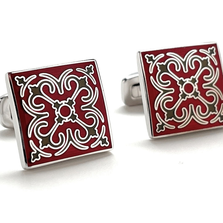 Cufflinks Desert Burst Wine Enamel Silver Accents Straight Whale Tail Post Power Cuff Links Groom Gift Groomsmen Image 2