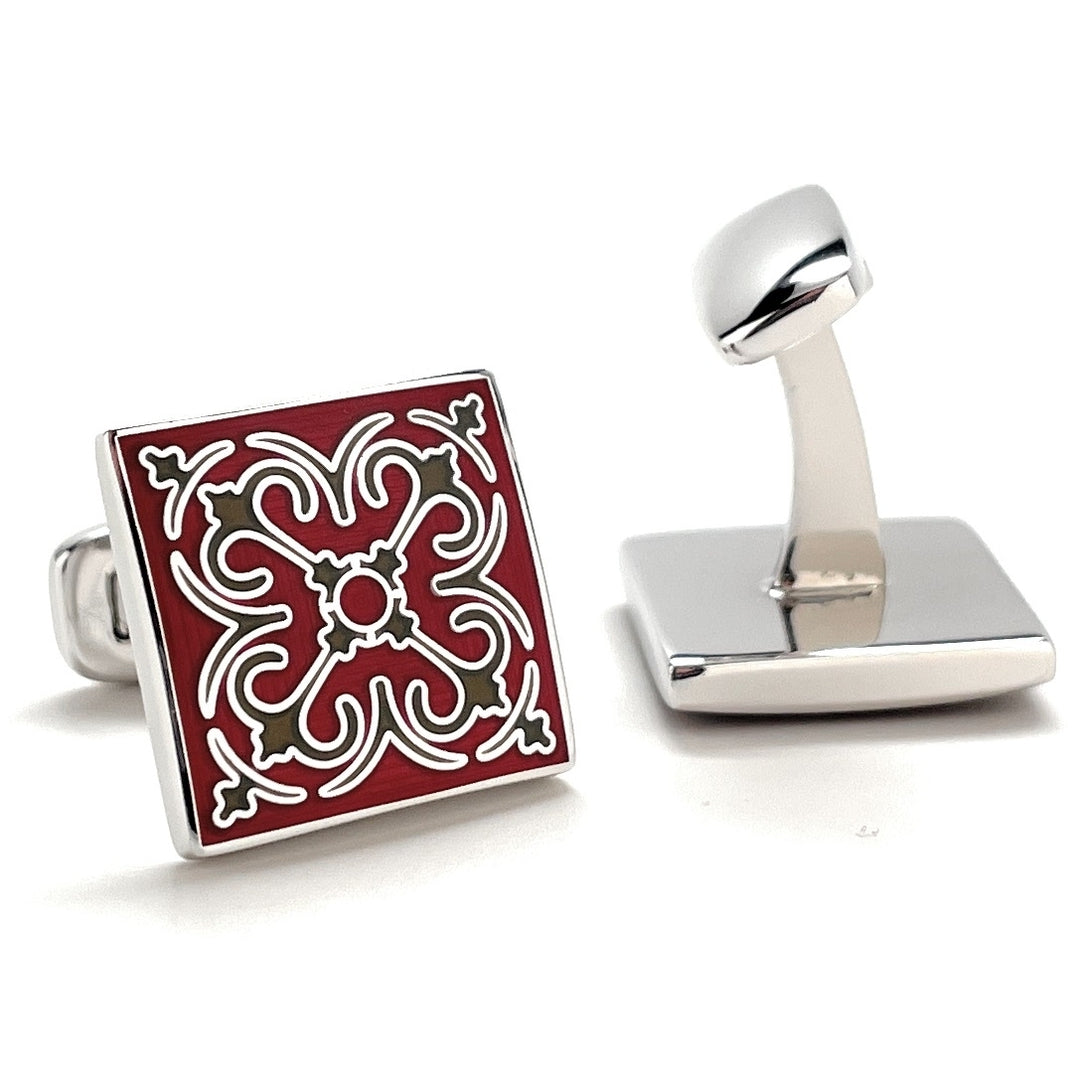 Cufflinks Desert Burst Wine Enamel Silver Accents Straight Whale Tail Post Power Cuff Links Groom Gift Groomsmen Image 3