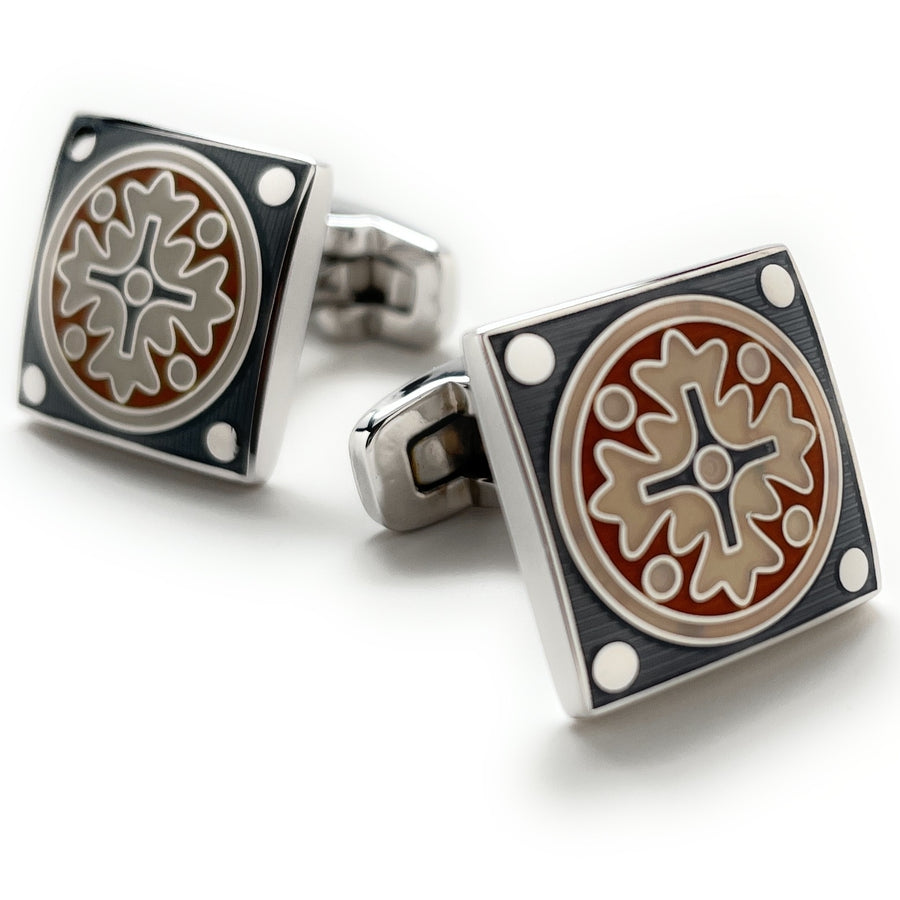 Mexico Star Burst Cufflinks Slate Sand Enamel Silver Straight Whale Tail Post Cuff Links Groom Gift Groomsmen Cufflinks Image 1