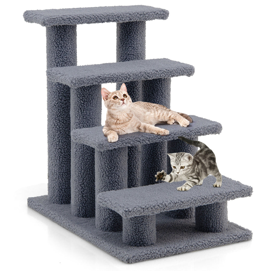 24 4-Step Pet Stairs Carpeted Ladder Ramp 8 Scratching Post Cat Tree Climber Image 1