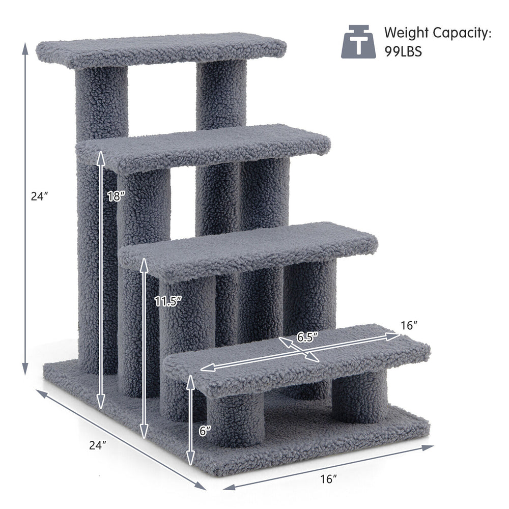 24 4-Step Pet Stairs Carpeted Ladder Ramp 8 Scratching Post Cat Tree Climber Image 2