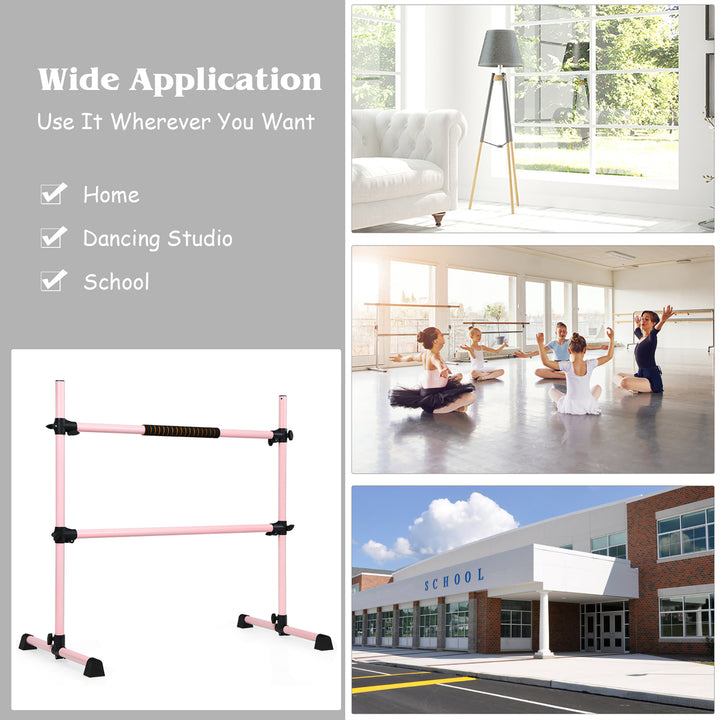 Portable Ballet Barre 4ft Freestanding Adjustable Double Dance Bar Pink Image 4