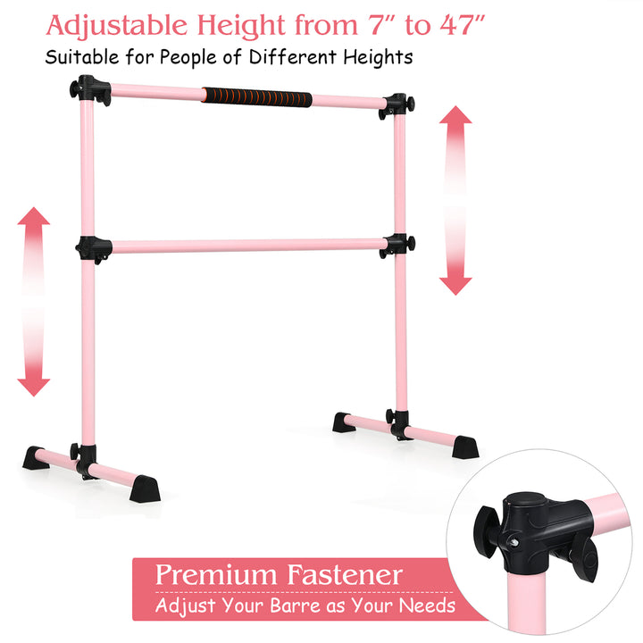 Portable Ballet Barre 4ft Freestanding Adjustable Double Dance Bar Pink Image 6