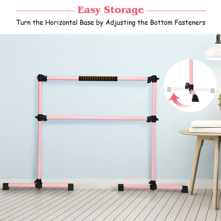 Portable Ballet Barre 4ft Freestanding Adjustable Double Dance Bar Pink Image 7