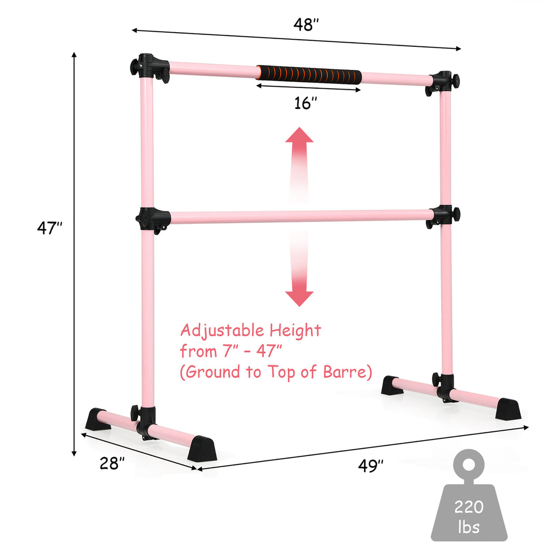 Portable Ballet Barre 4ft Freestanding Adjustable Double Dance Bar Pink Image 9